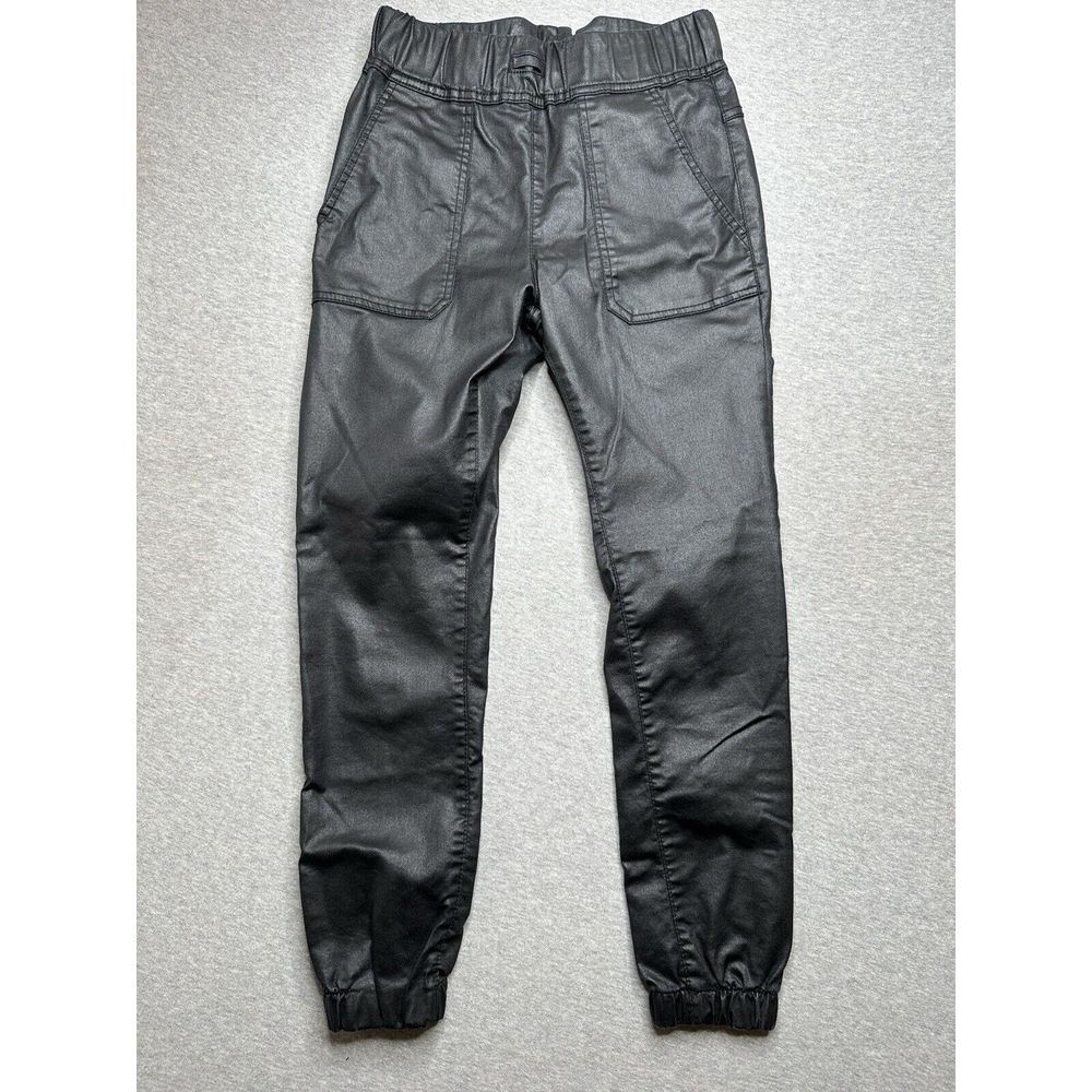 Bevy Flog Pants Womens Size 25 Black Coated Faux Leather Pull On Tapered Leg